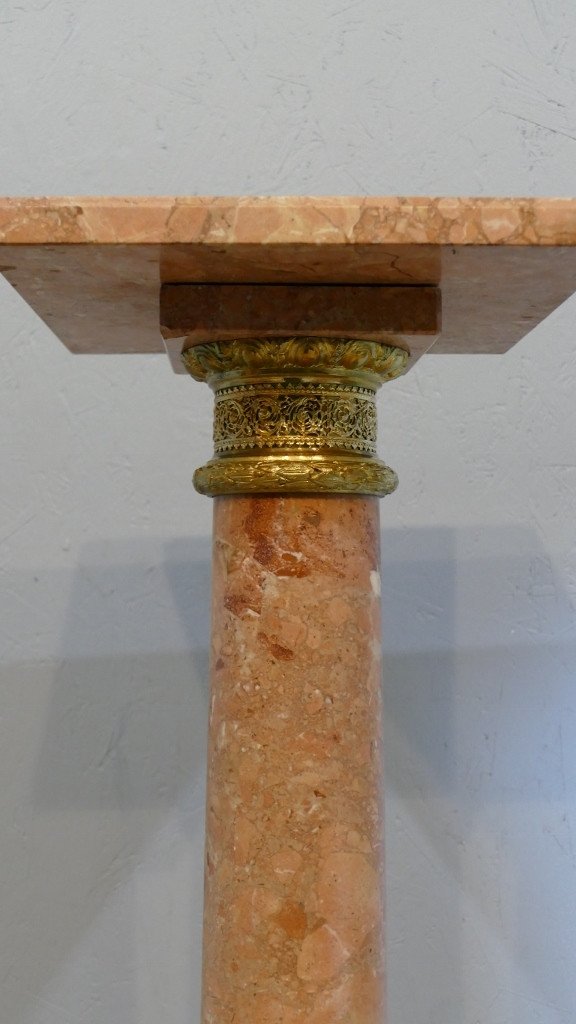 Rotating Bolster Column In Pink Marble And Gilt Bronze, Late XIXth Century-photo-2