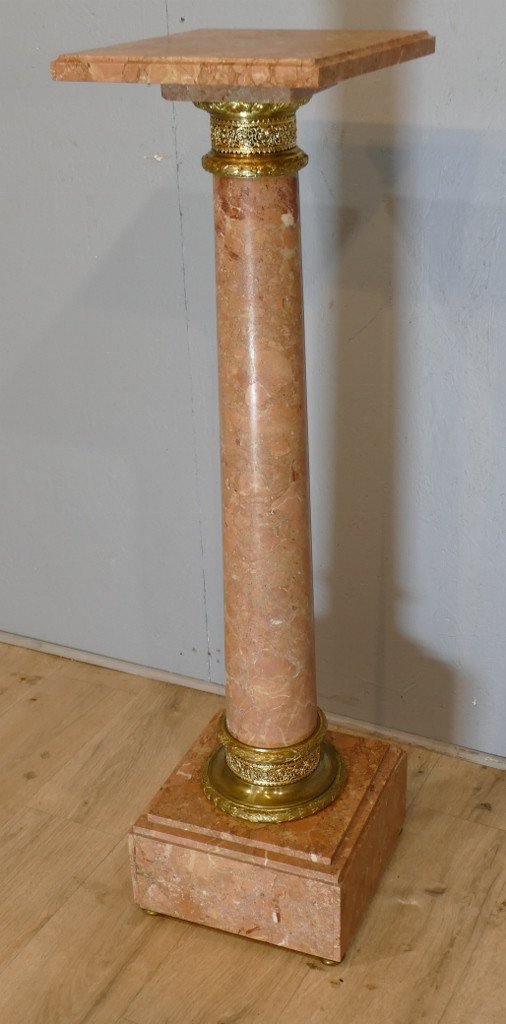 Rotating Bolster Column In Pink Marble And Gilt Bronze, Late XIXth Century-photo-7