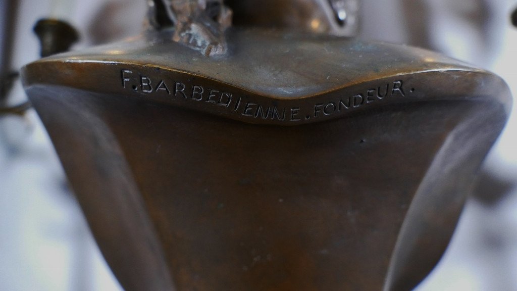 Barbedienne, Diane De Poitiers, Pendulum And Candelabra Trim, Bronze And Marble, XIXth-photo-5