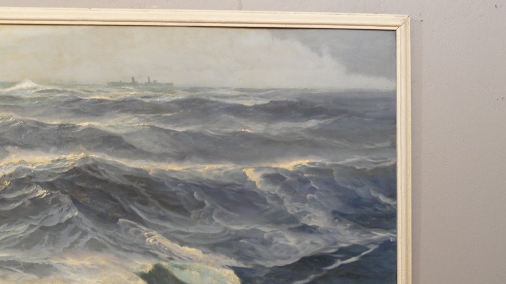 Jean Louis Paguenaud, Atlantique Sud 1946, 231*129 Cm, Très Grand Tableau Marine-photo-2