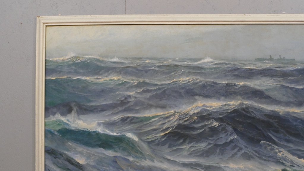 Jean Louis Paguenaud, South Atlantic 1946, 231*129 Cm, Very Large Marine Painting-photo-3