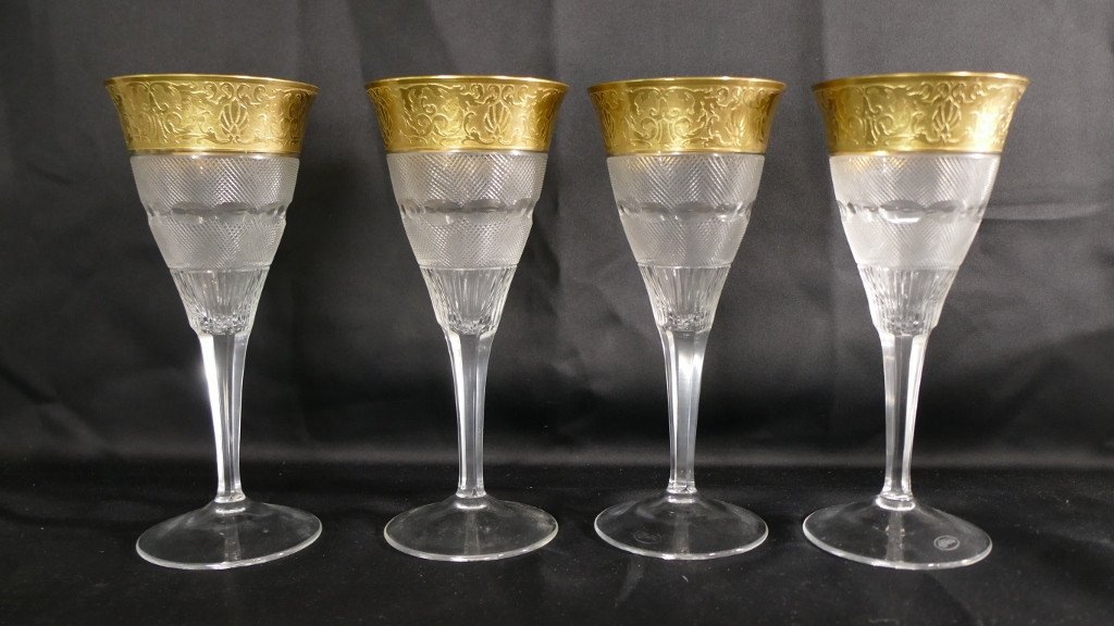 Moser Splendid, 4 Verres à Eau En Cristal Taillé Et Incrustation d'Or 24 Carats-photo-2