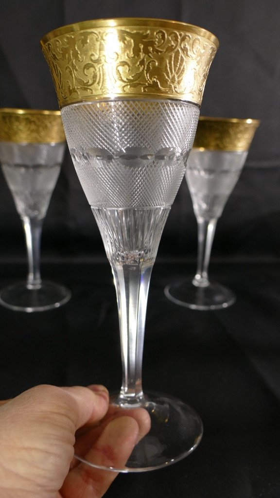 Moser Splendid, 4 Verres à Eau En Cristal Taillé Et Incrustation d'Or 24 Carats-photo-3