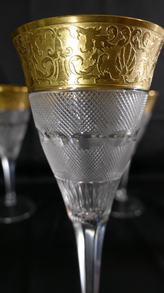 Moser Splendid, 4 Verres à Eau En Cristal Taillé Et Incrustation d'Or 24 Carats-photo-4