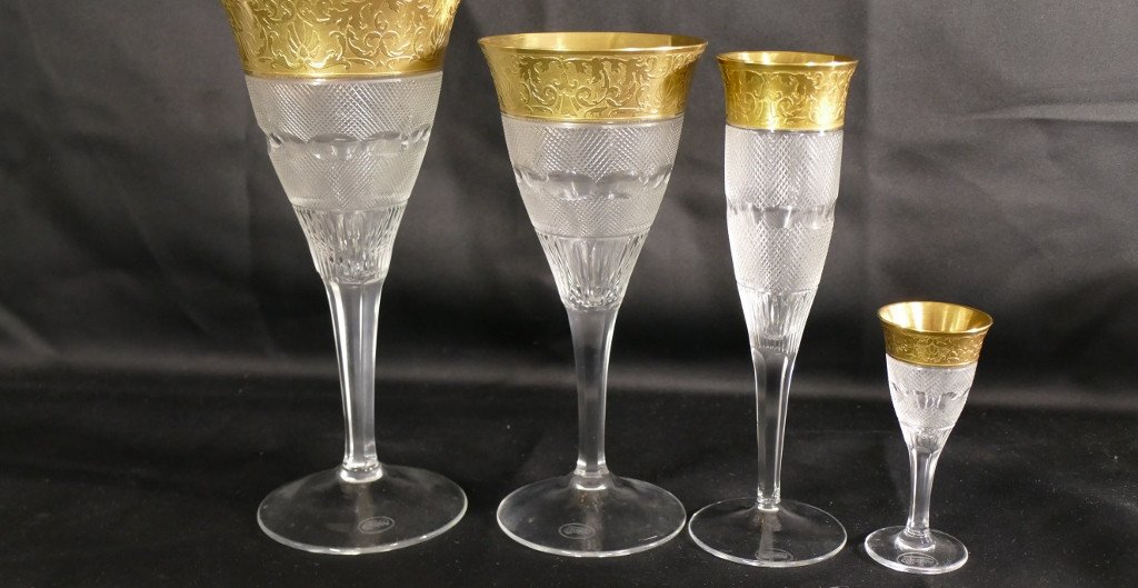 Moser Splendid, 4 Verres à Eau En Cristal Taillé Et Incrustation d'Or 24 Carats-photo-5