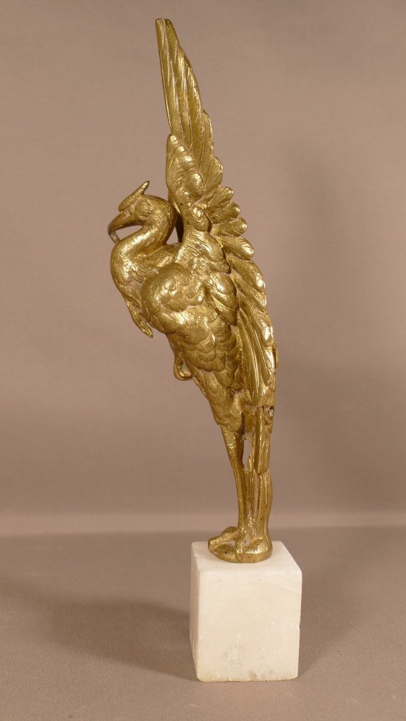 Heron After Auguste Cain, Animal Bronze On Alabaster Base, XIX-photo-2