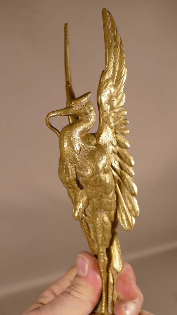 Heron After Auguste Cain, Animal Bronze On Alabaster Base, XIX-photo-4