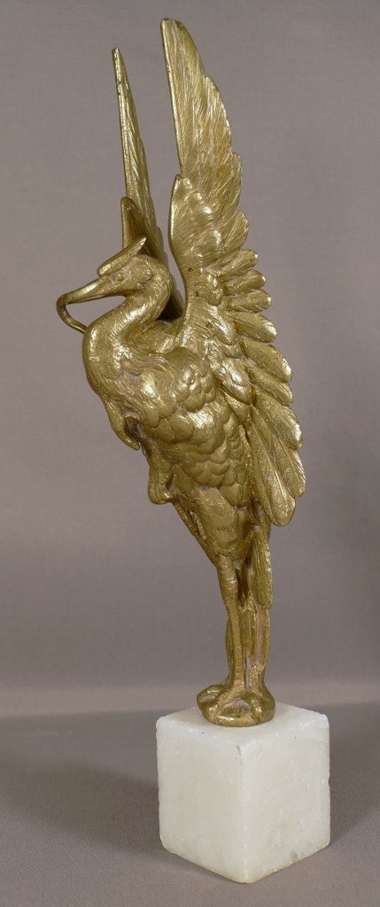 Heron After Auguste Cain, Animal Bronze On Alabaster Base, XIX