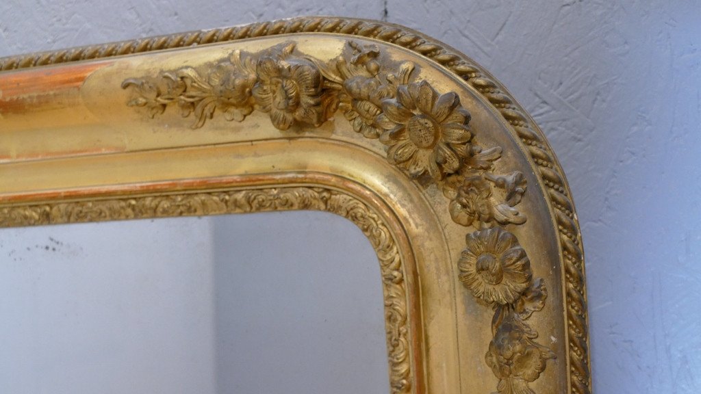 Grand Miroir (169*112 Cm) Aux Roses En Relief, Bois Doré, Louis Philippe, Début XIX ème-photo-1