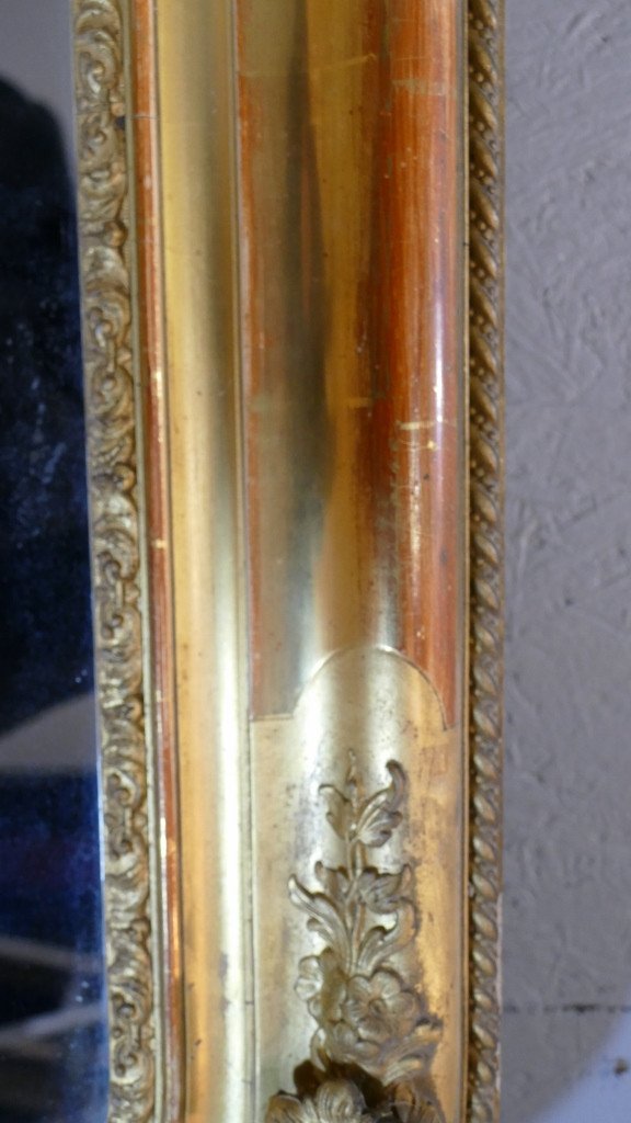 Grand Miroir (169*112 Cm) Aux Roses En Relief, Bois Doré, Louis Philippe, Début XIX ème-photo-5