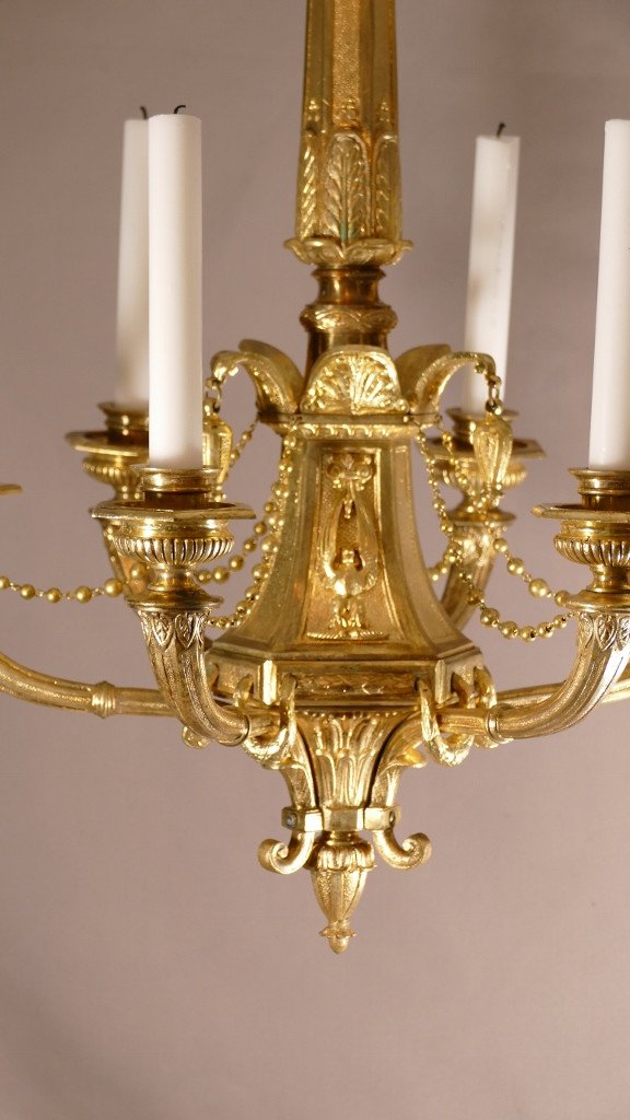 Empire Style Candle Chandelier In Gilt Bronze, XIXth Time-photo-3