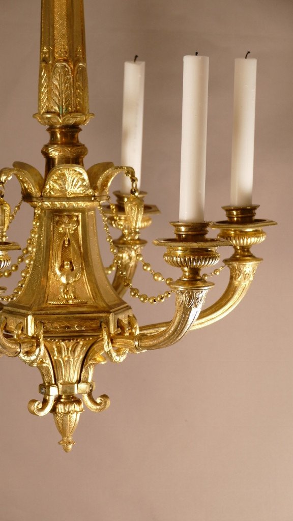 Empire Style Candle Chandelier In Gilt Bronze, XIXth Time-photo-4