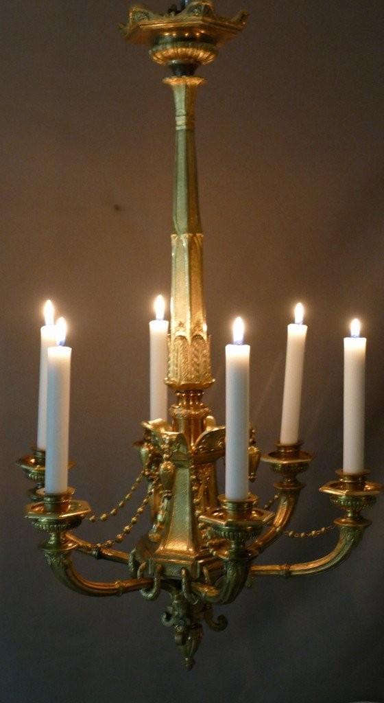 Empire Style Candle Chandelier In Gilt Bronze, XIXth Time-photo-8