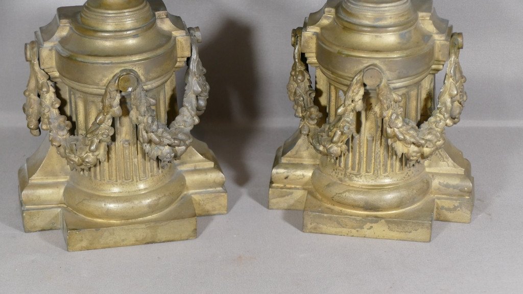 Pair Of Cassolettes Or Andirons Louis XVI In Gilt Bronze, Dionysos, Eighteenth Time-photo-4