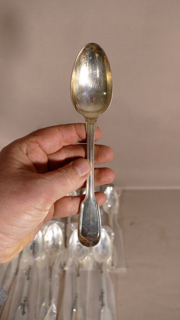 Christofle Filet, 12 Soup Spoons Including 11 New In Blister-photo-3