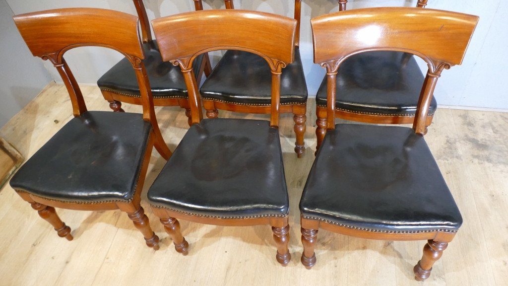 6 Regency Charles X Headband Chairs In Mahogany And Leather, Early XIXth Time-photo-1