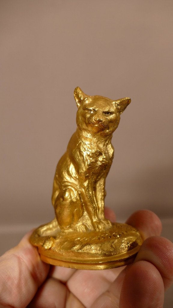 The Cat By Clovis Edmond Masson, Statuette In Gilt Bronze XIXth Century-photo-5