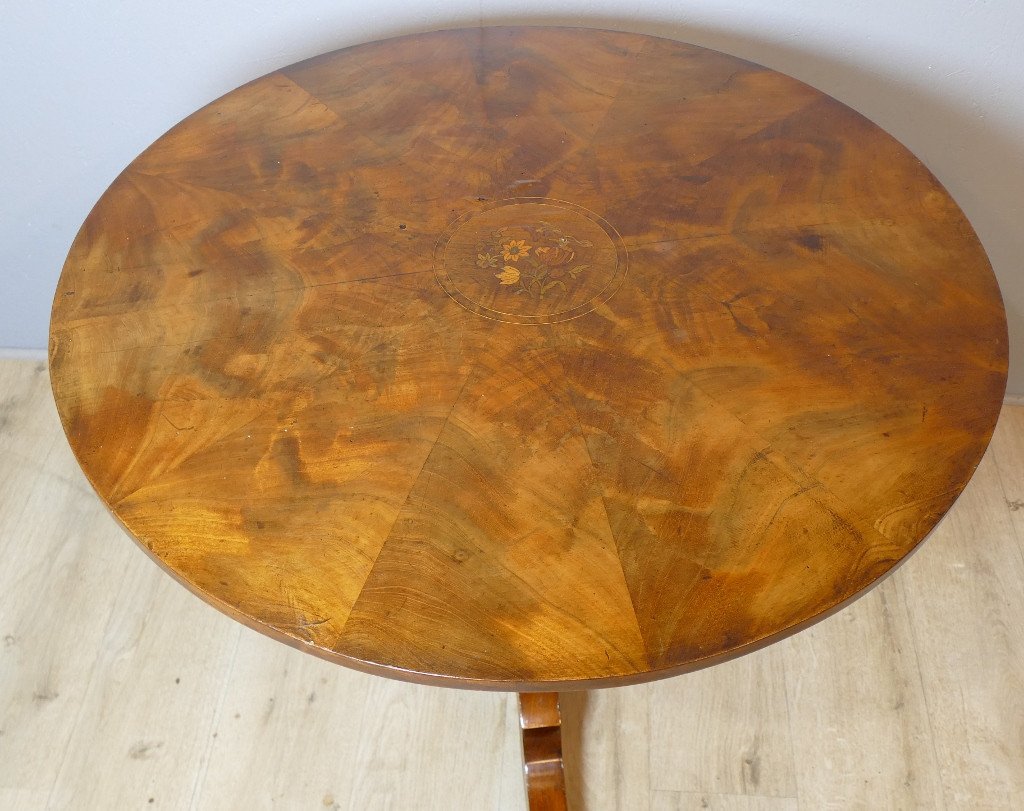 Directoire Tilting Pedestal In Walnut And Walnut Veneer With Marquetry, Late 18th Century-photo-3