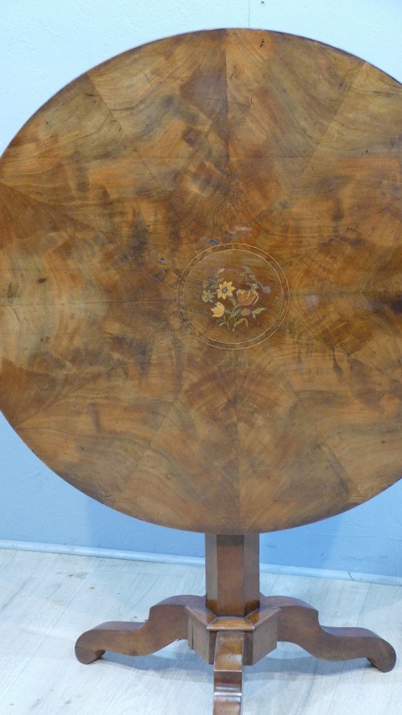 Directoire Tilting Pedestal In Walnut And Walnut Veneer With Marquetry, Late 18th Century-photo-5