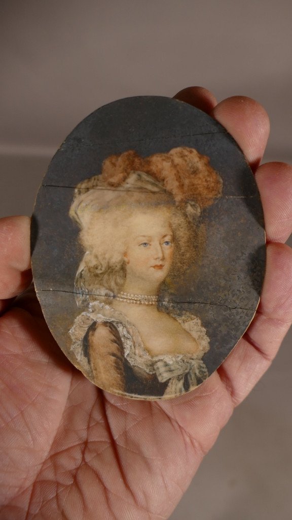 Marie Antoinette, Miniature Portrait Of The Queen, Painted In Gouache, Eighteenth Time-photo-2