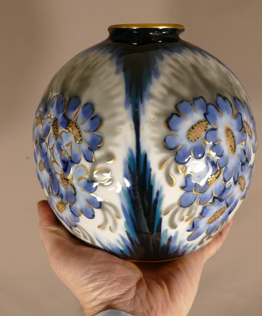 Camille Tharaud, Vase Boule Aux Fleurs style Art Déco, époque Vers 1940-photo-4