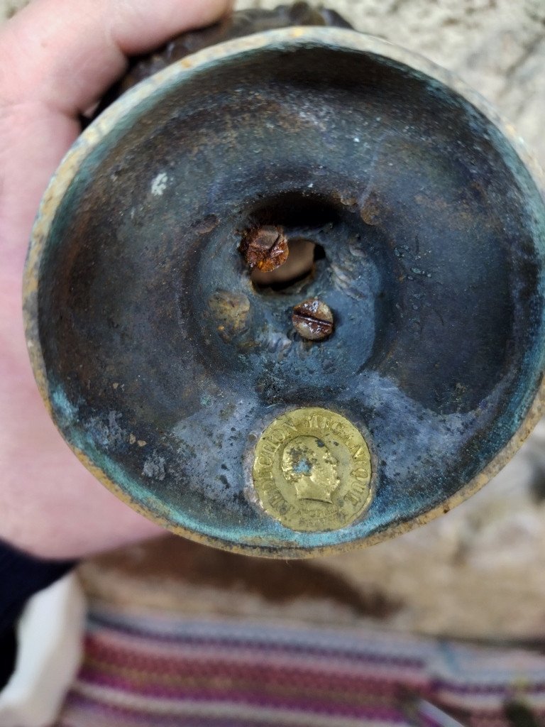 Paire De Cassolettes Ou Urnes à l'Antique En Bronze Et Marbre, Barbedienne Colas, XIX ème-photo-1