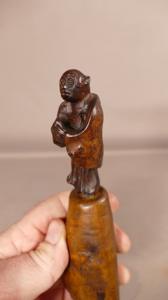 Okimono In Carved Wood, The Monkey, Japan, XIXth Century-photo-3