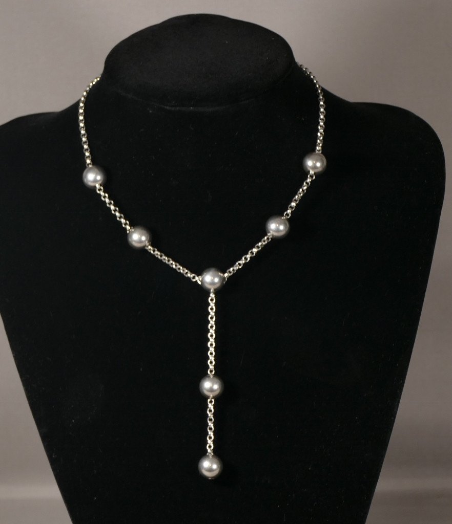 Collier En Argent Massif 925 Avec Boules En Argent, époque 1970-photo-2