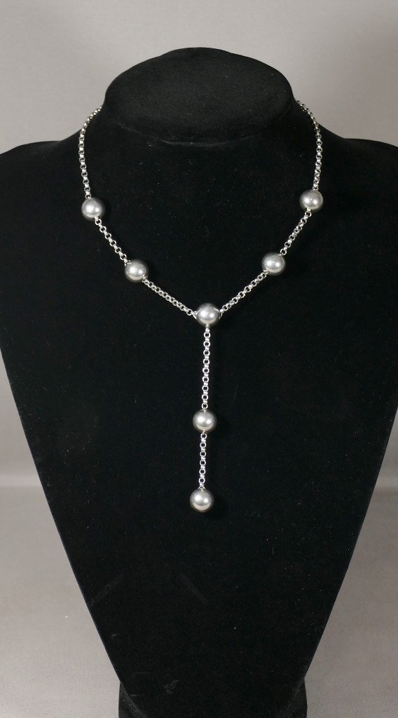 Collier En Argent Massif 925 Avec Boules En Argent, époque 1970