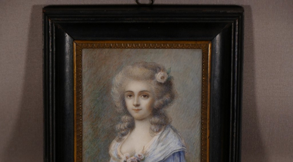 Antoine Berjon (1754-1843), Miniature, Portrait Femme, Marie Antoinette, Fin XVIII è-photo-2