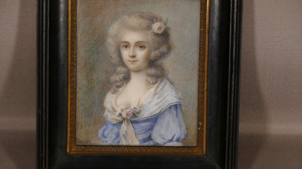 Antoine Berjon (1754-1843), Miniature, Portrait Femme, Marie Antoinette, Fin XVIII è-photo-3