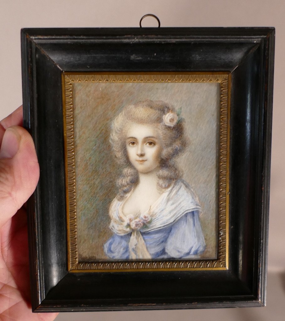 Antoine Berjon (1754-1843), Miniature, Portrait Femme, Marie Antoinette, Fin XVIII è-photo-4