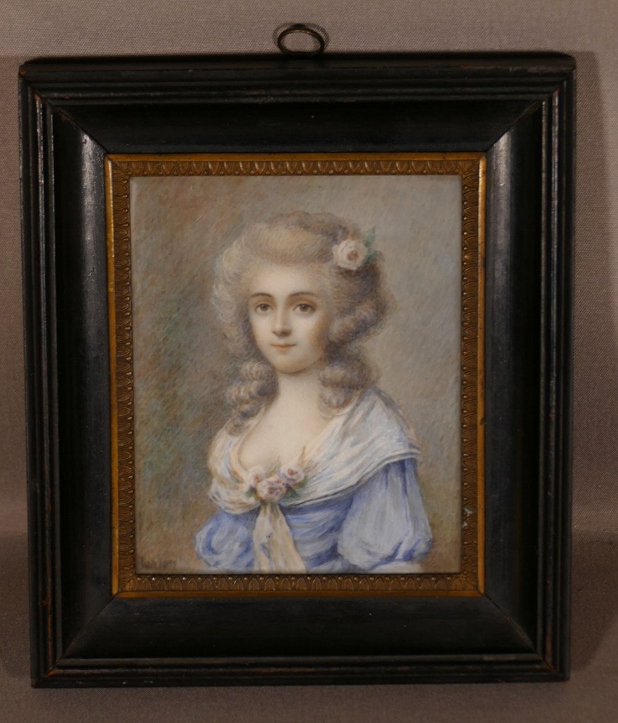 Antoine Berjon (1754-1843), Miniature, Portrait Femme, Marie Antoinette, Fin XVIII è