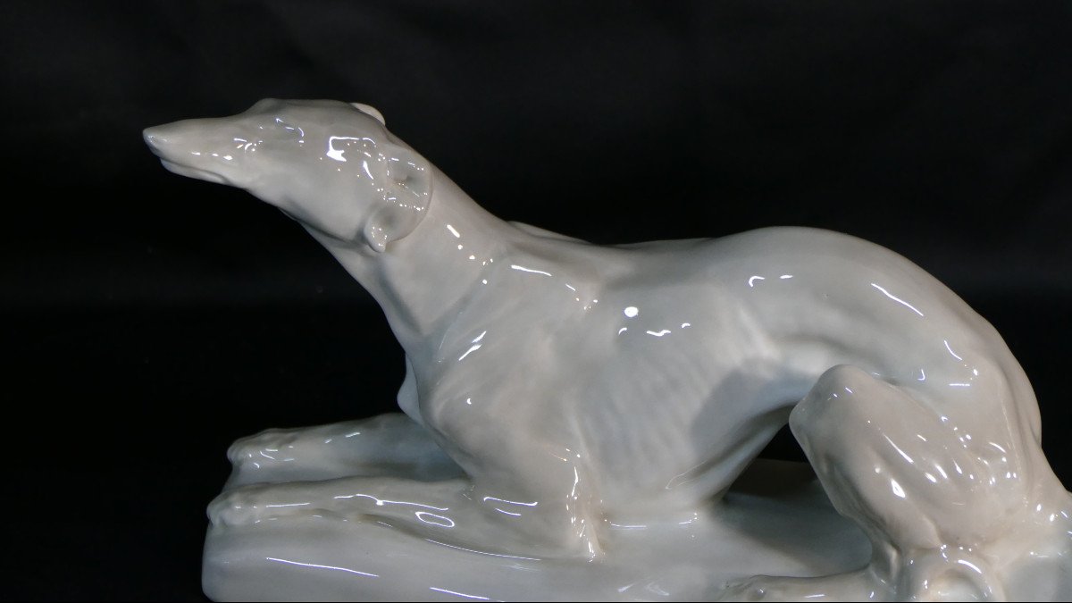 Lévrier Whippet Chien Sloughi, Statuette En Porcelaine Par Camille Tharaud, Limoges 1935-photo-2