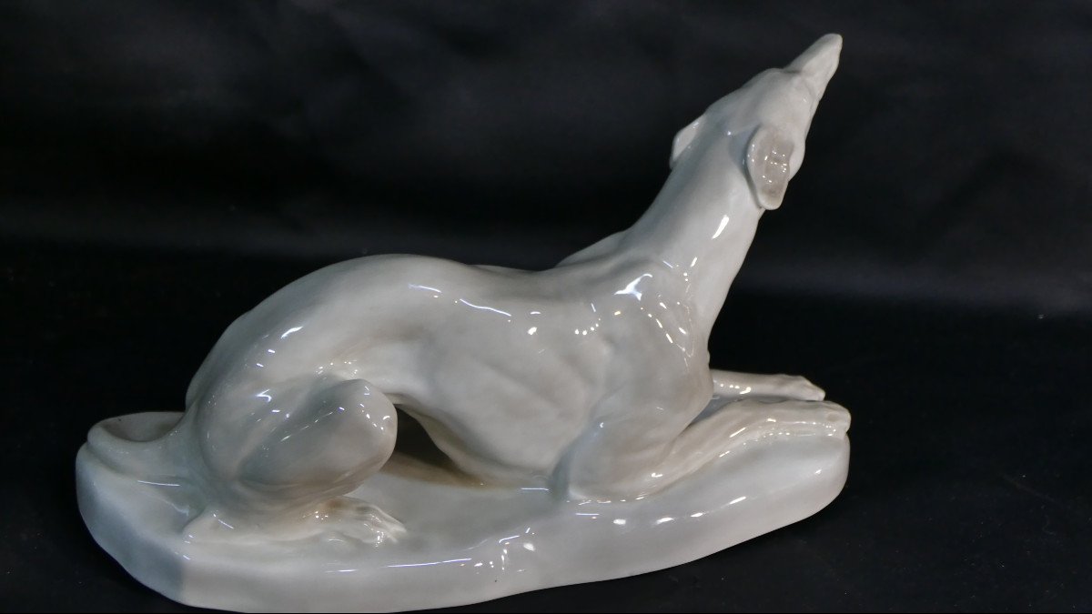 Lévrier Whippet Chien Sloughi, Statuette En Porcelaine Par Camille Tharaud, Limoges 1935-photo-4