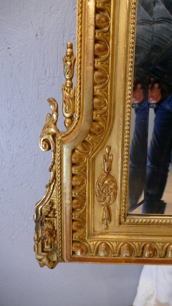 180*105 Cm, Very Large Louis XVI Style Mirror Glass In Wood And Golden Stucco, Napoleon III-photo-1