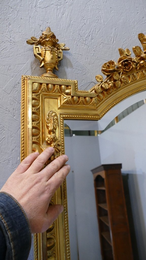 180*105 Cm, Very Large Louis XVI Style Mirror Glass In Wood And Golden Stucco, Napoleon III-photo-3