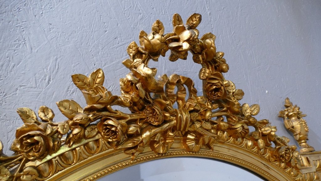 180*105 Cm, Very Large Louis XVI Style Mirror Glass In Wood And Golden Stucco, Napoleon III-photo-5