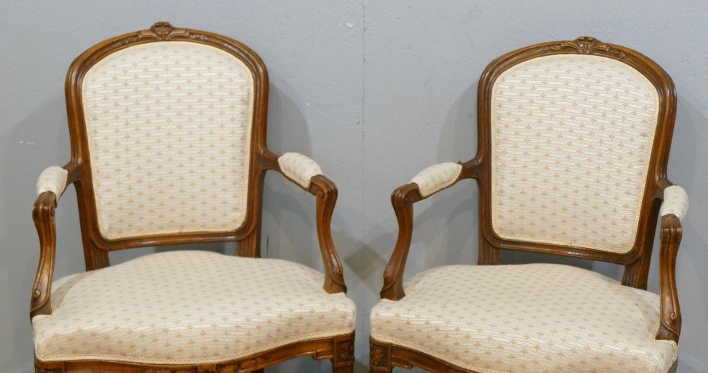 Pair Of Armchairs Transition Period Louis XV Louis XVI In Carved Oak, XVIII-photo-2