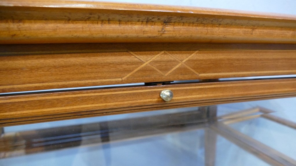 Table à Thé Anglaise Formant Vitrine, Acajou Et Filets De Bois Clair, époque Fin XIX ème-photo-6