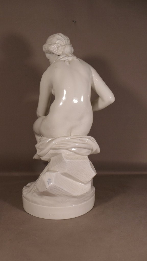 The Seated Bather After Falconet, Large Porcelain Sculpture From Villenauxe-photo-2