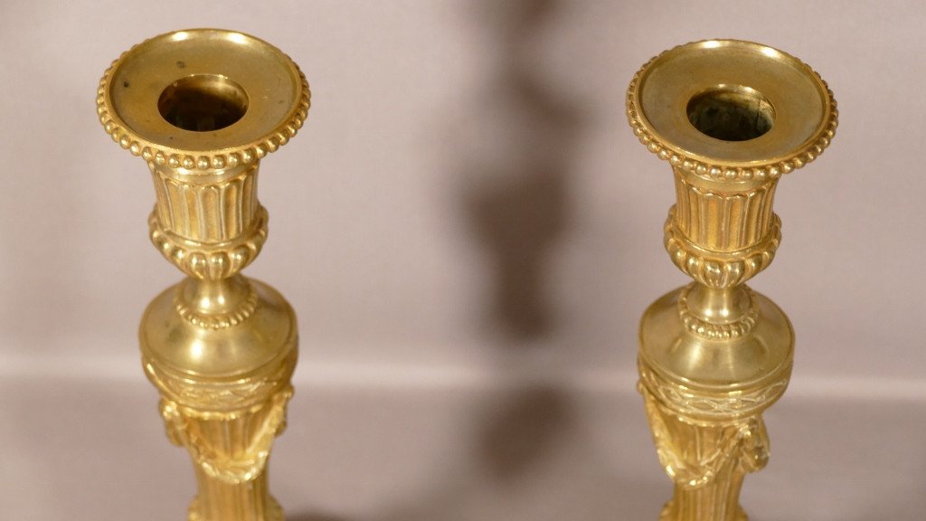 Pair Of Louis XVI Candlesticks In Gilt Bronze Late Eighteenth Century-photo-3