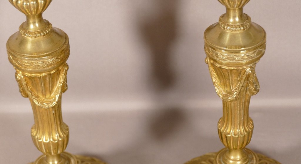 Pair Of Louis XVI Candlesticks In Gilt Bronze Late Eighteenth Century-photo-4