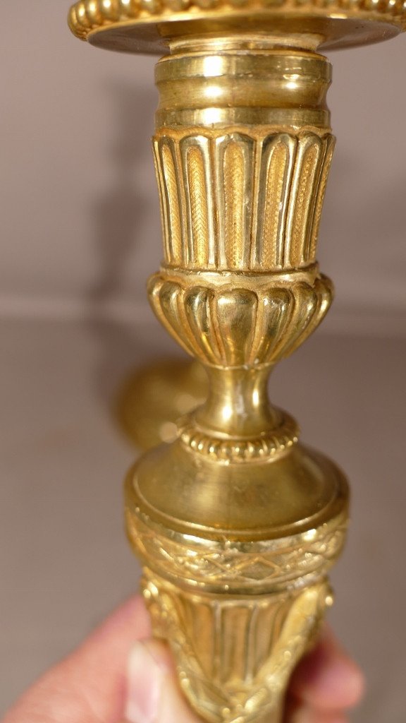 Pair Of Louis XVI Candlesticks In Gilt Bronze Late Eighteenth Century-photo-3