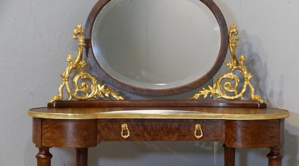 Dressing Table Dressing Table Kidney Shape, Thuja Burl And Gilt Bronze, Late XIX-photo-2