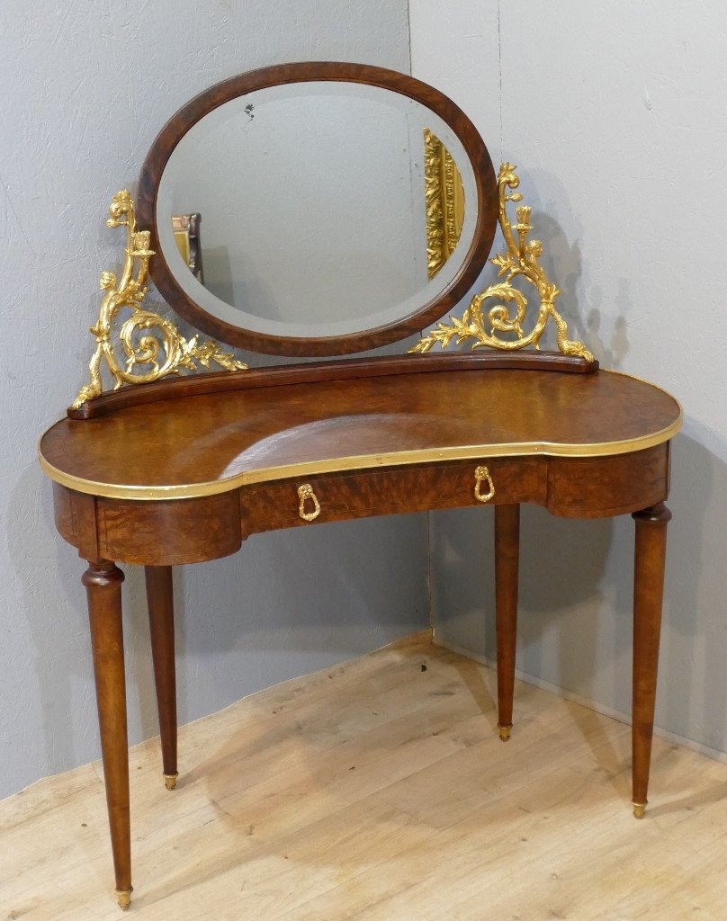 Dressing Table Dressing Table Kidney Shape, Thuja Burl And Gilt Bronze, Late XIX-photo-4