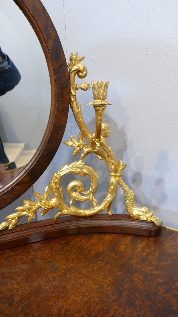 Dressing Table Dressing Table Kidney Shape, Thuja Burl And Gilt Bronze, Late XIX-photo-3