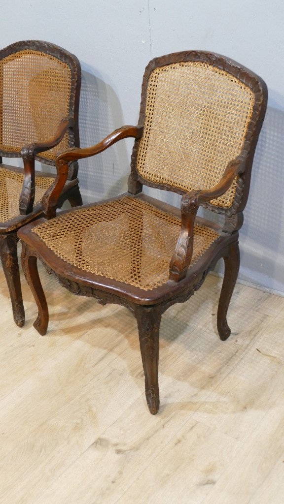 Pair Of Canned Armchairs Louis XV Period In Carved Beech, XVIIIth Century-photo-2