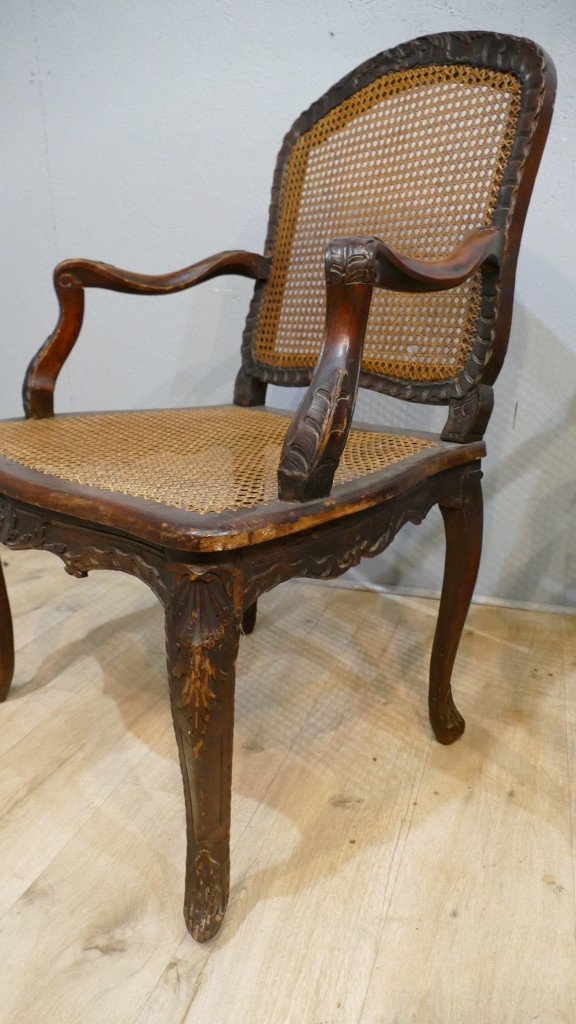 Pair Of Canned Armchairs Louis XV Period In Carved Beech, XVIIIth Century-photo-3