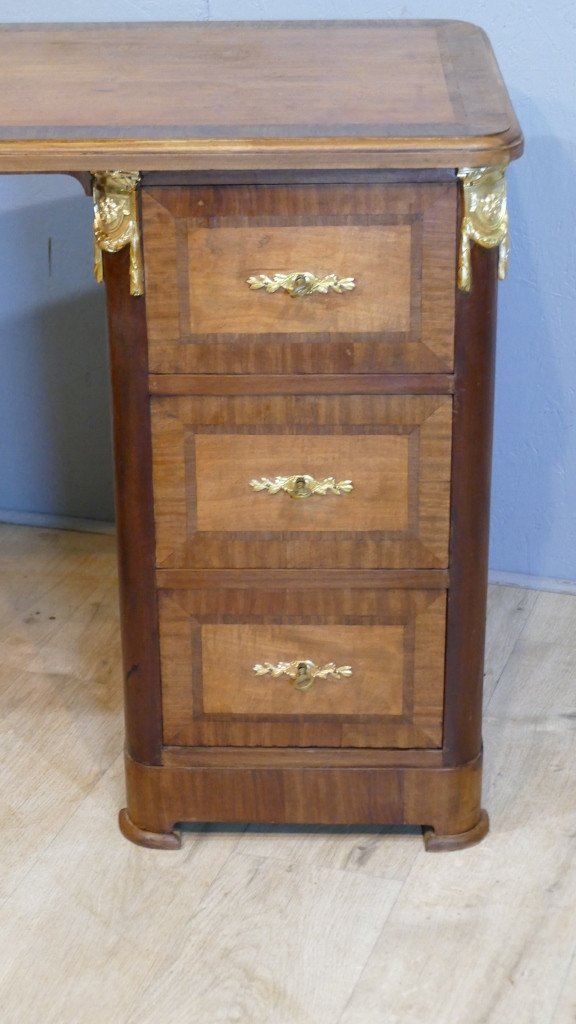 Small Louis XVI Style Middle Flat Desk In Walnut And Mahogany Frieze, Circa 1925-photo-2